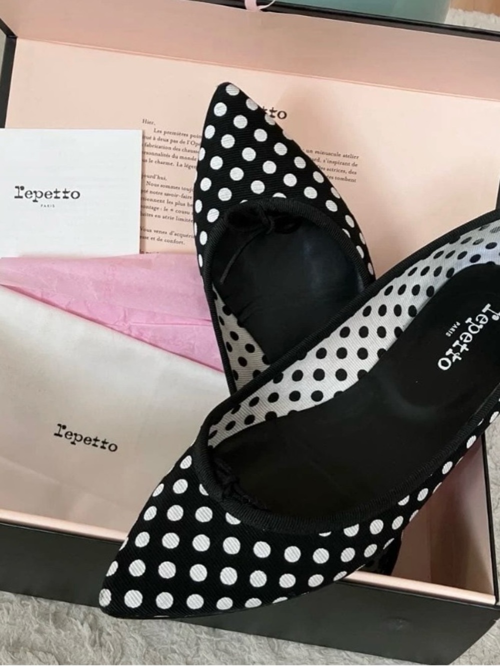 Repetto Black & White Polka Dot Pointed Ballet Flats